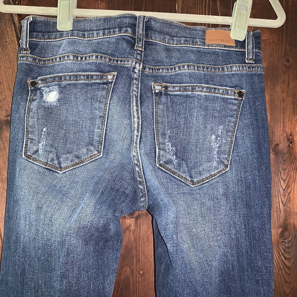 Judy Blue Womens Skinny Fit JB8262DK Distressed Whiskered Jeans Size 5/27 VGUC - Picture 6 of 10